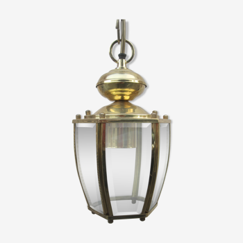 Brass and bevelled glass hanging lamp