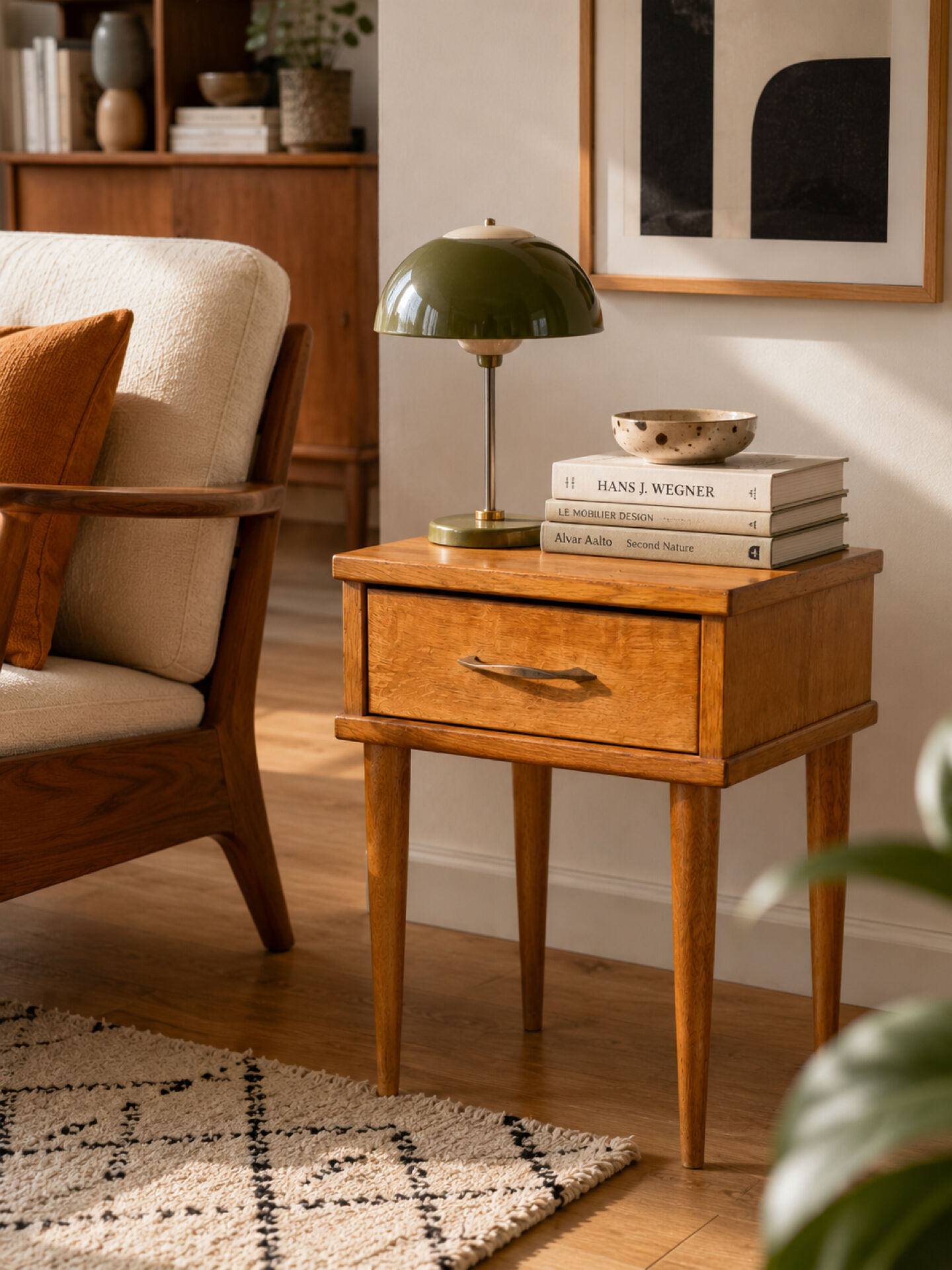 Vintage bedside table, solid oak, 1950s.