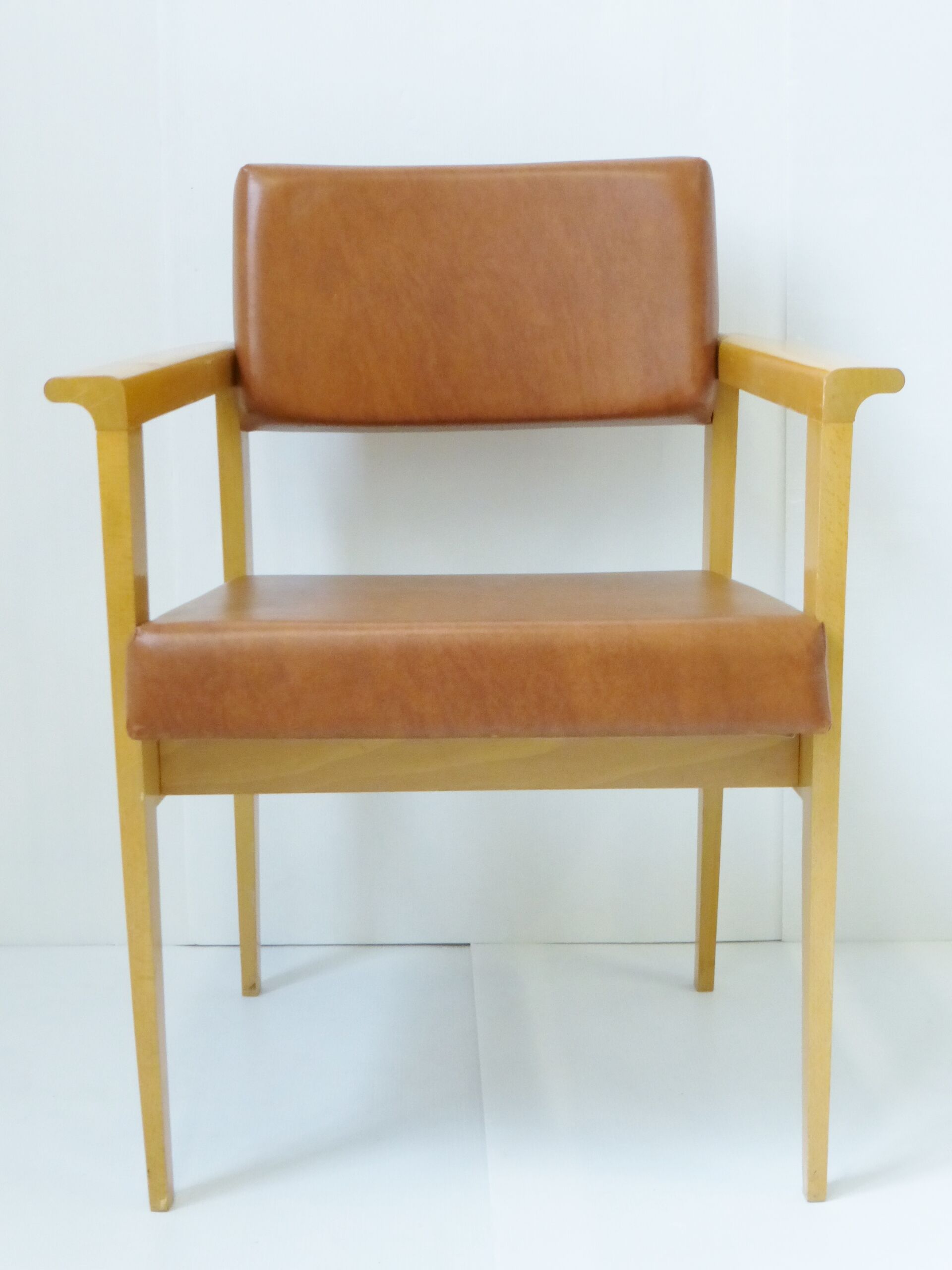 Pair of chairs 1950 Brown leatherette & oak vintage 50's
