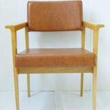 Pair of chairs 1950 Brown leatherette & oak vintage 50's