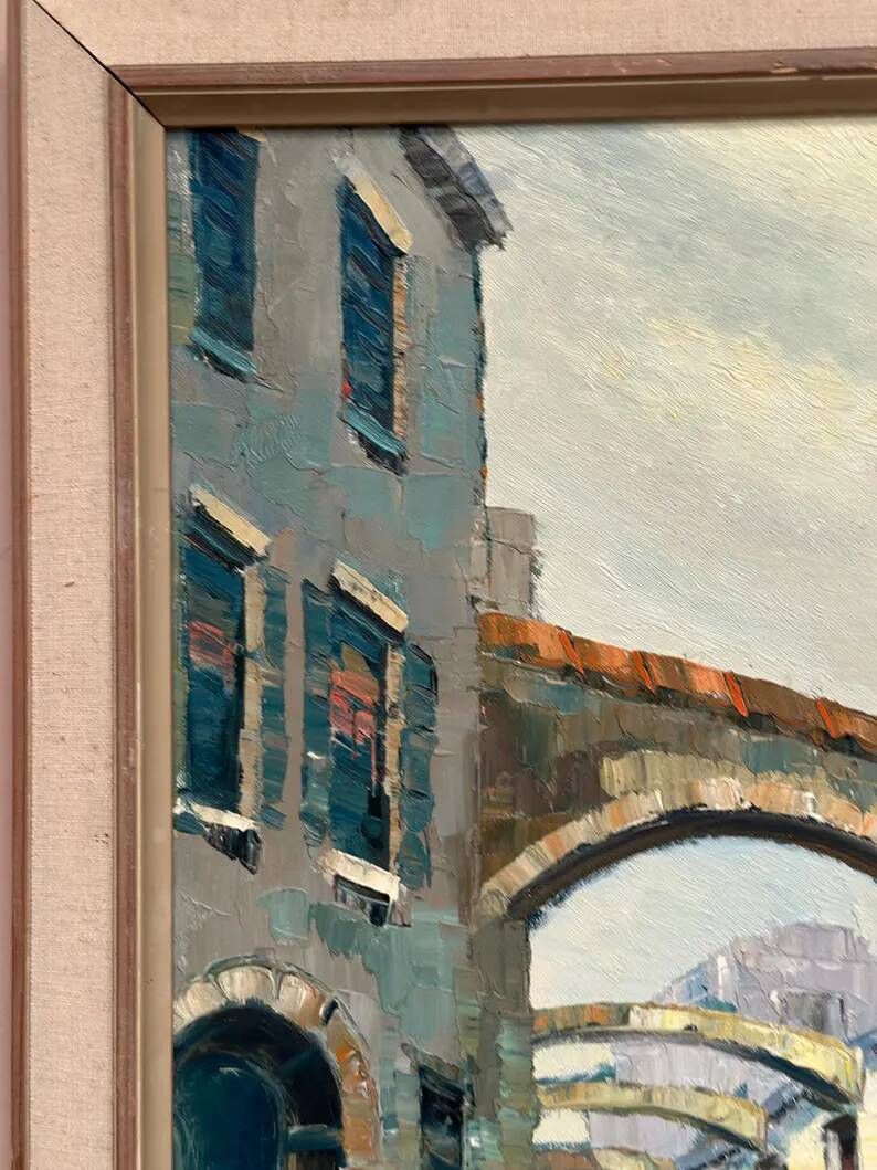 Original Swedish Oil on Canvas –“Market Alley” by B. Komino – Signed – Vintage & Framed –57 × 61 cm