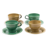 Set of 4 green and khaki Sunbeam cups and saucers.