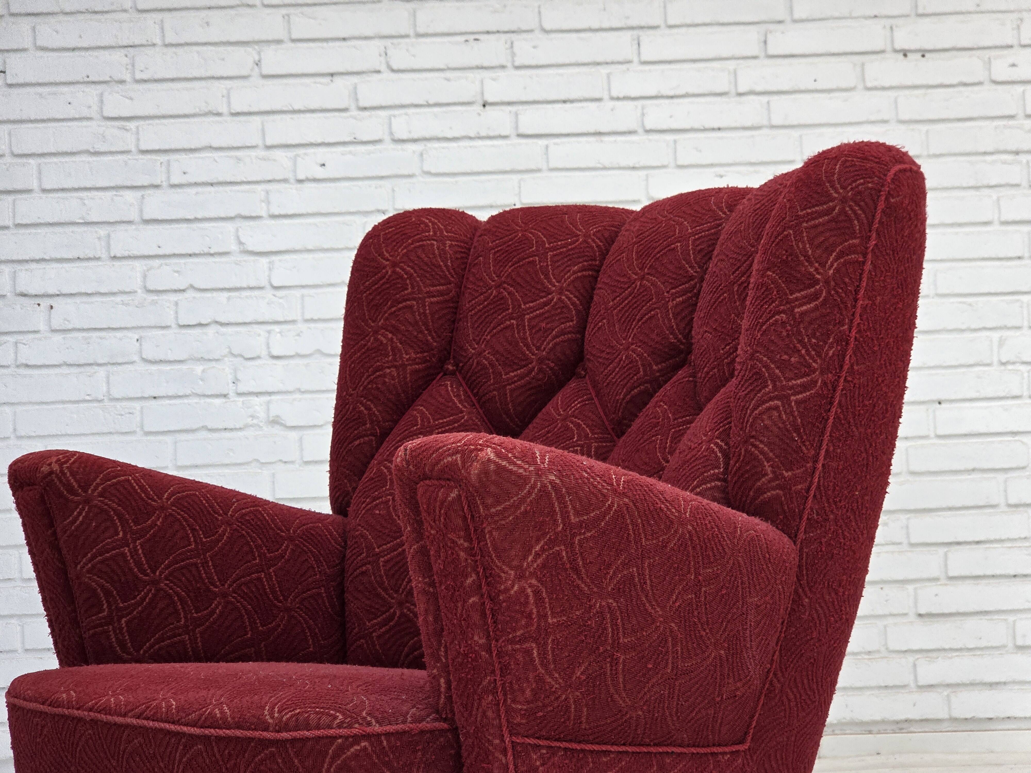 1960s, Danish armchair, original red furniture fabric.
