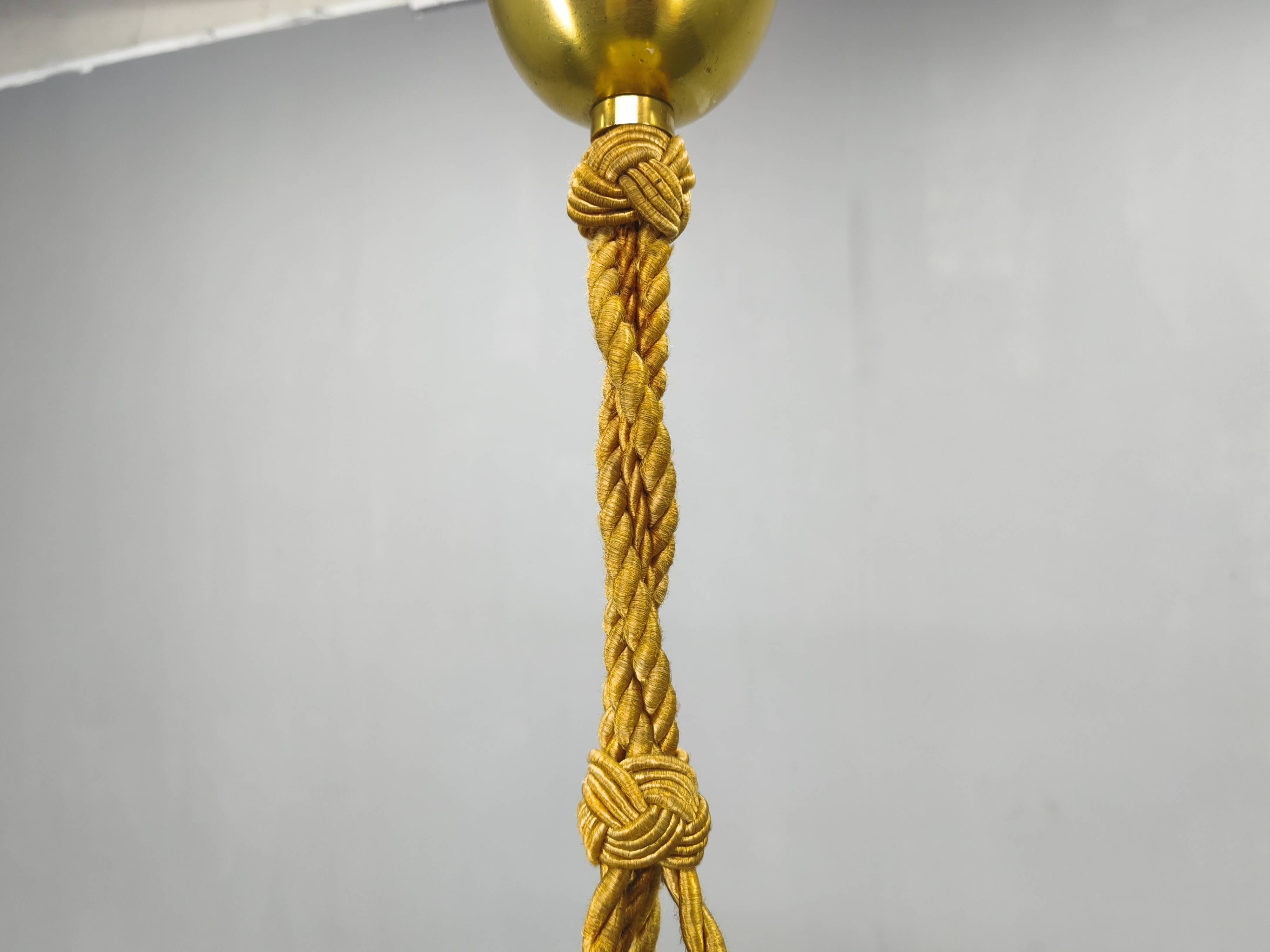 Art Deco Pendant Light, Marbled Glass and Brass, 1930s