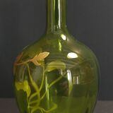 Carafe liquor bottle green and gold decoration early twentieth century