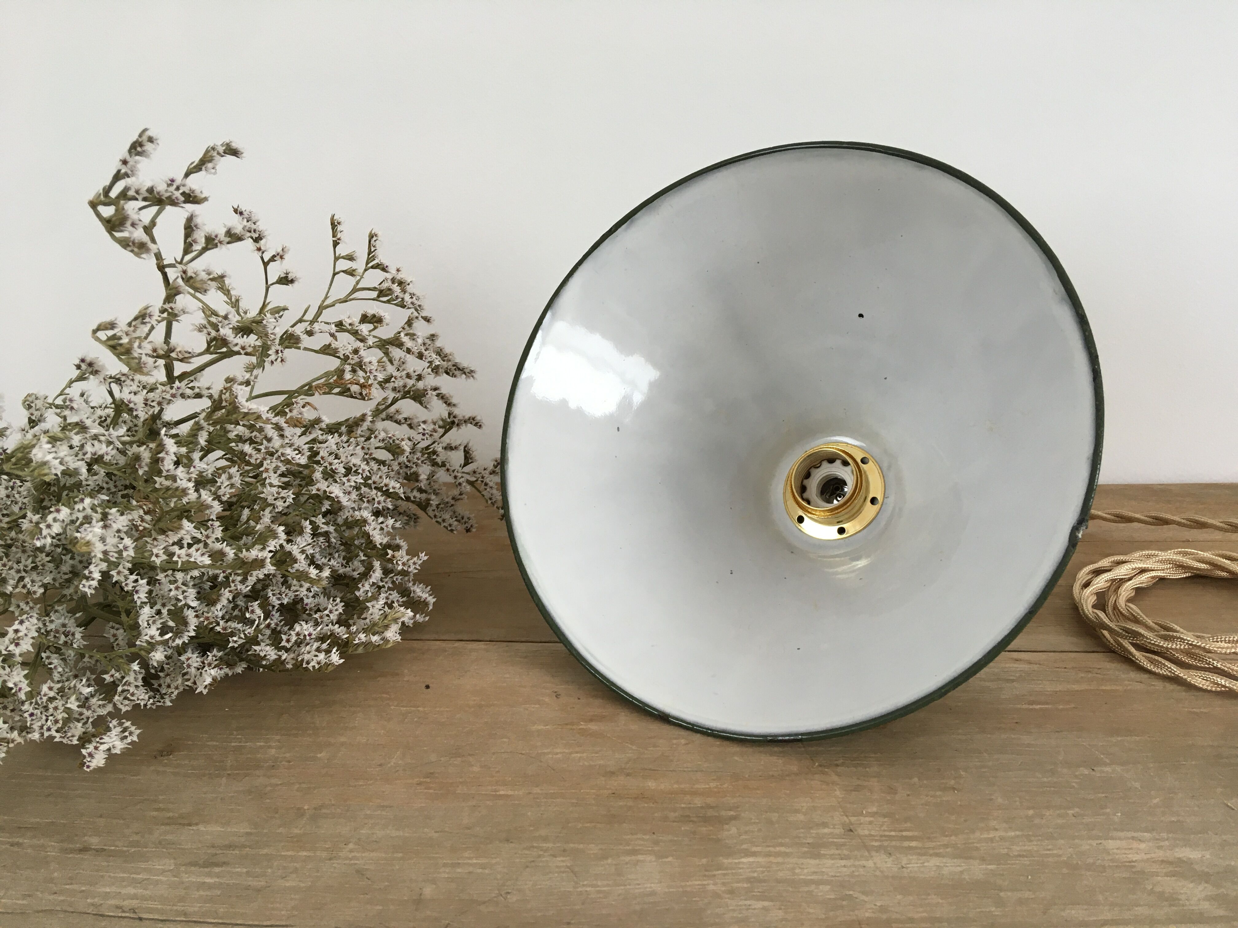 Conical suspension in green & white enamelled sheet metal
