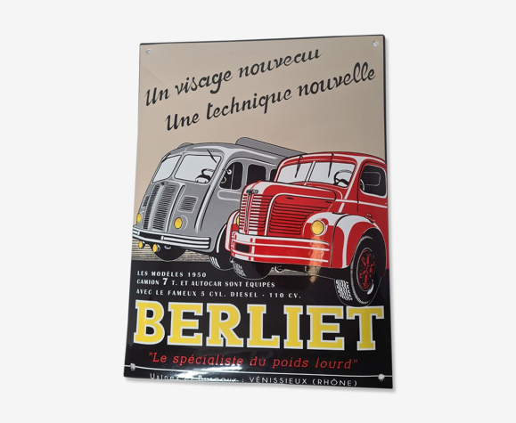 Plaque émaillée Berliet le spécialiste du poids lourd