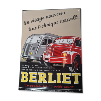 Plaque émaillée Berliet le spécialiste du poids lourd