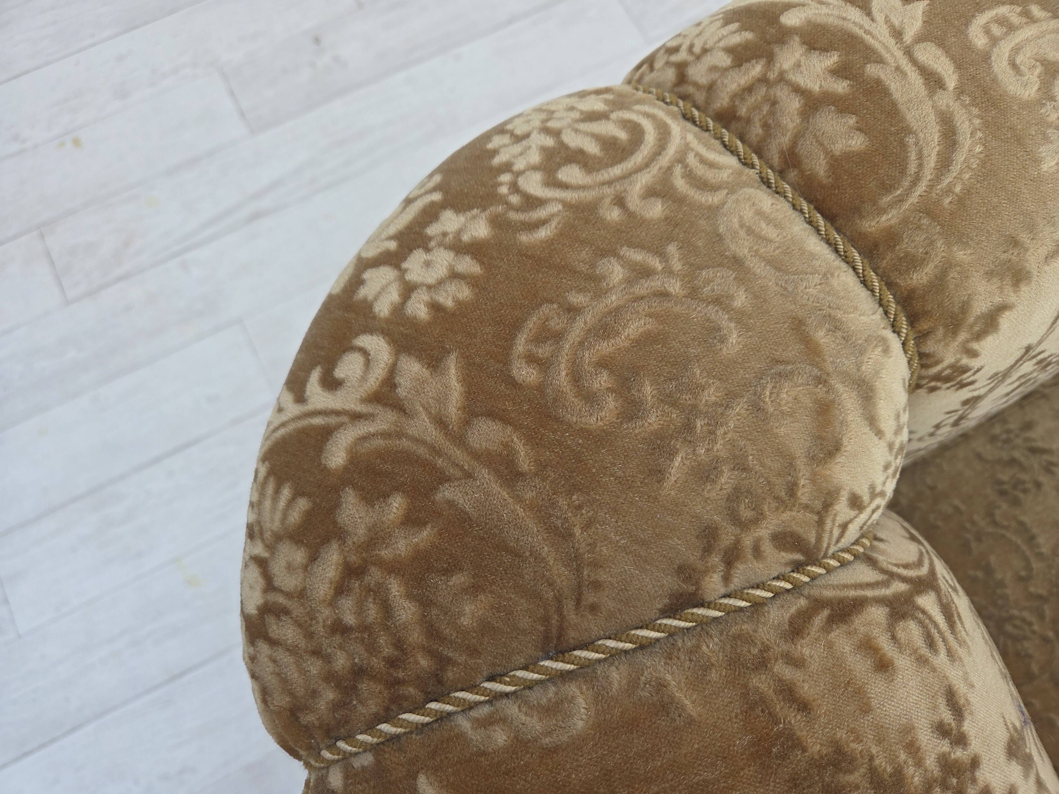 1960s, 3-seater Danish sofa, green furniture velour, ash wood legs.