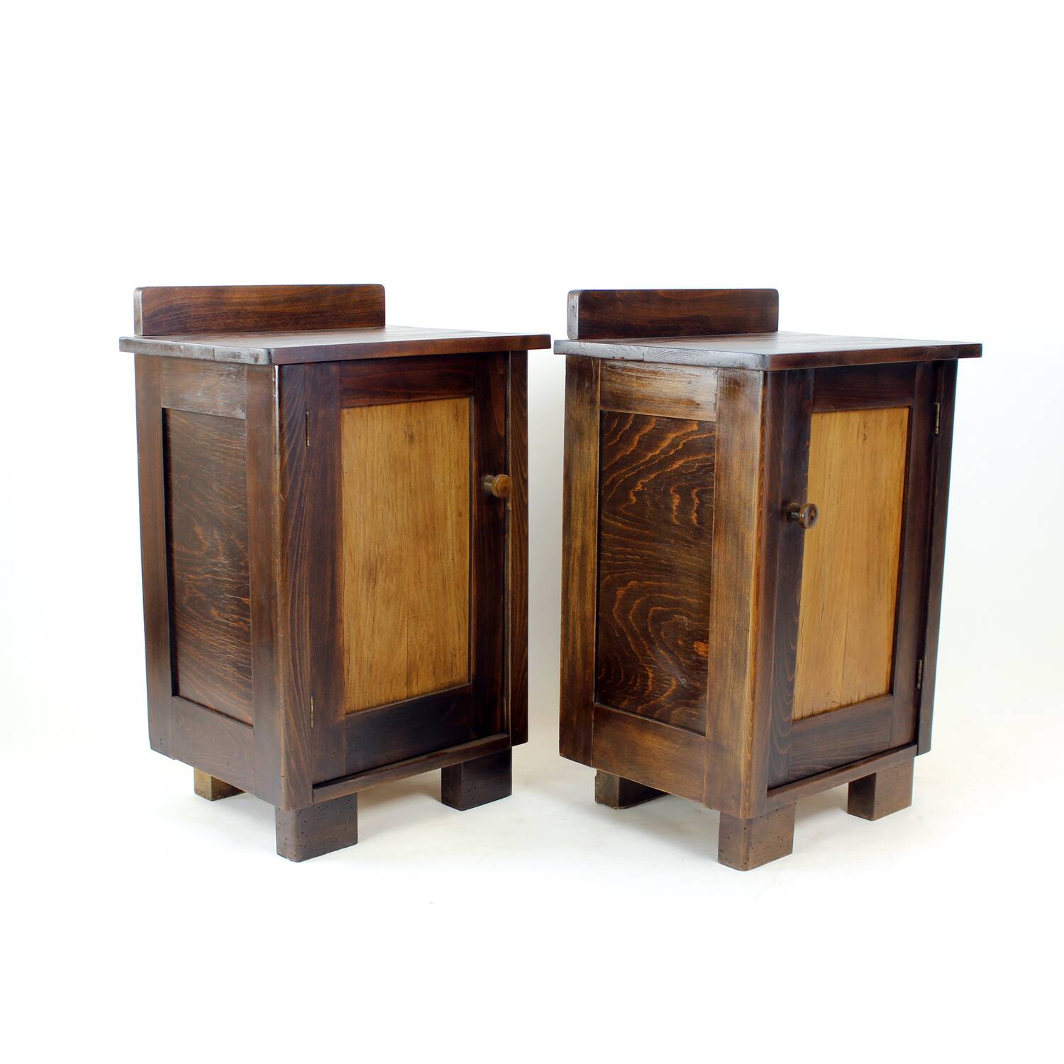 Tall Vintage Bedside Tables In Wood, Czechoslovakia 1930s
