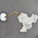 Vintage wall lamp, glass tulip lampshade, brass gooseneck support and blah porcelain