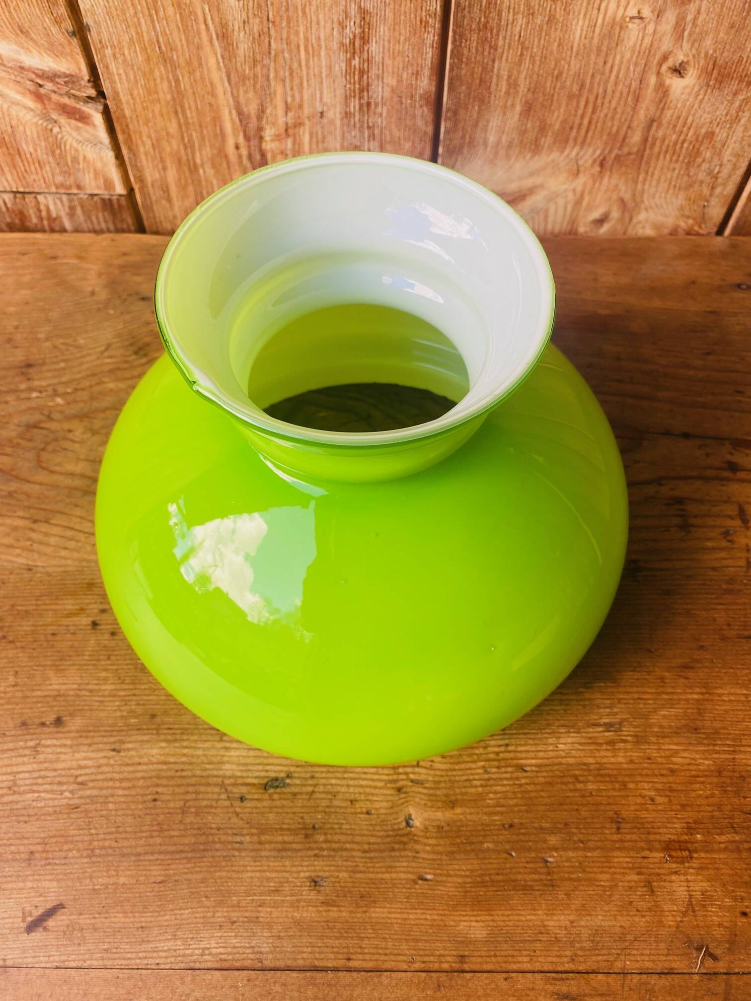 Green and white opaline lampshade from the 70s.