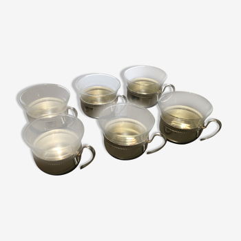 Tasses verre et métal argenté