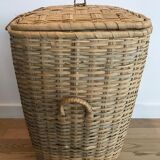 Large wicker/vintage bamboo laundry basket with lid