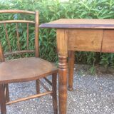 Wooden bistro table, two chairs