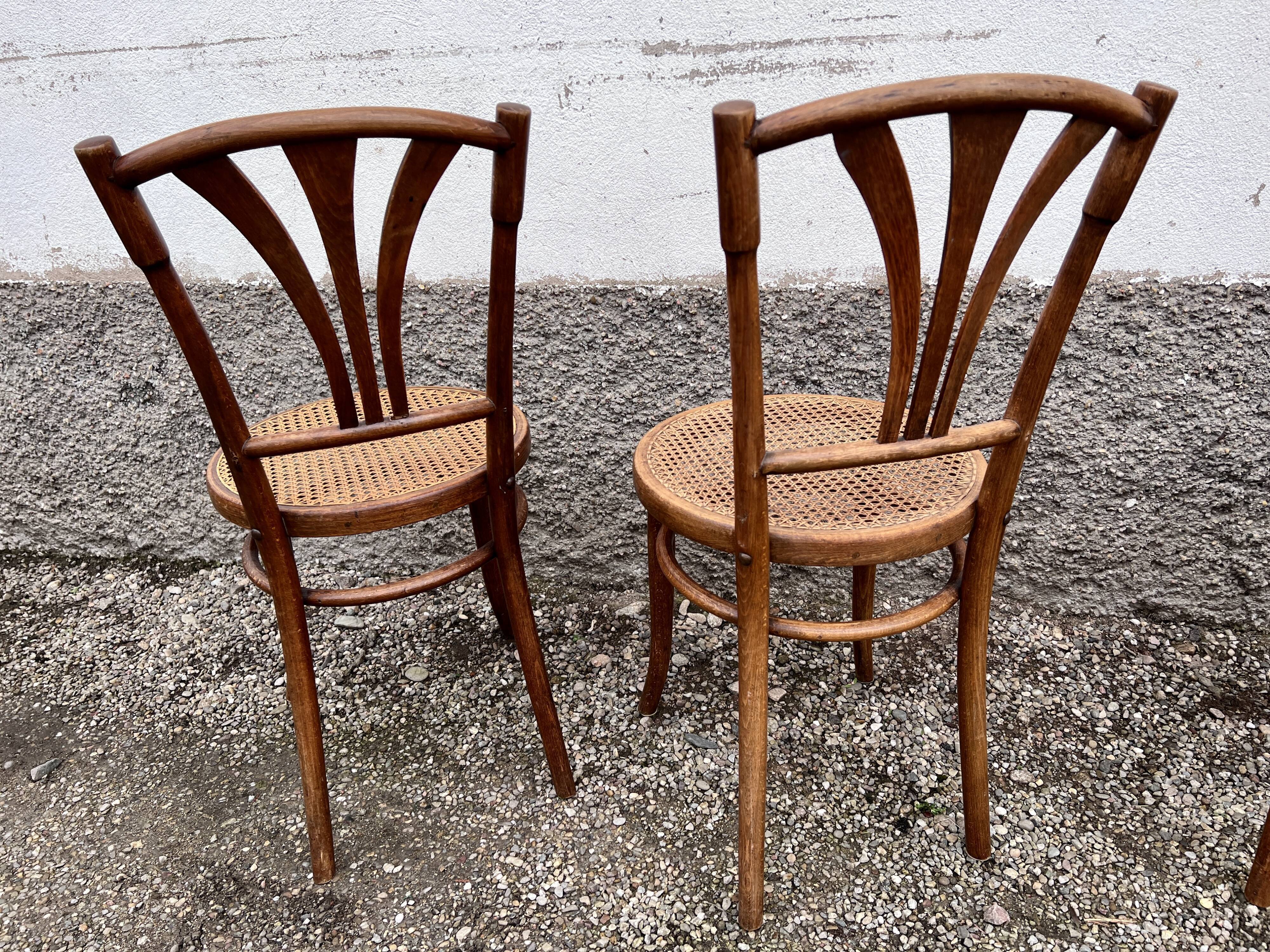 Series of 4 wooden chairs and cannage