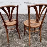 Series of 4 wooden chairs and cannage