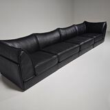 Canapé sectionnel "Pagode" 4 places en cuir noir De Sede DS-19, années 1970