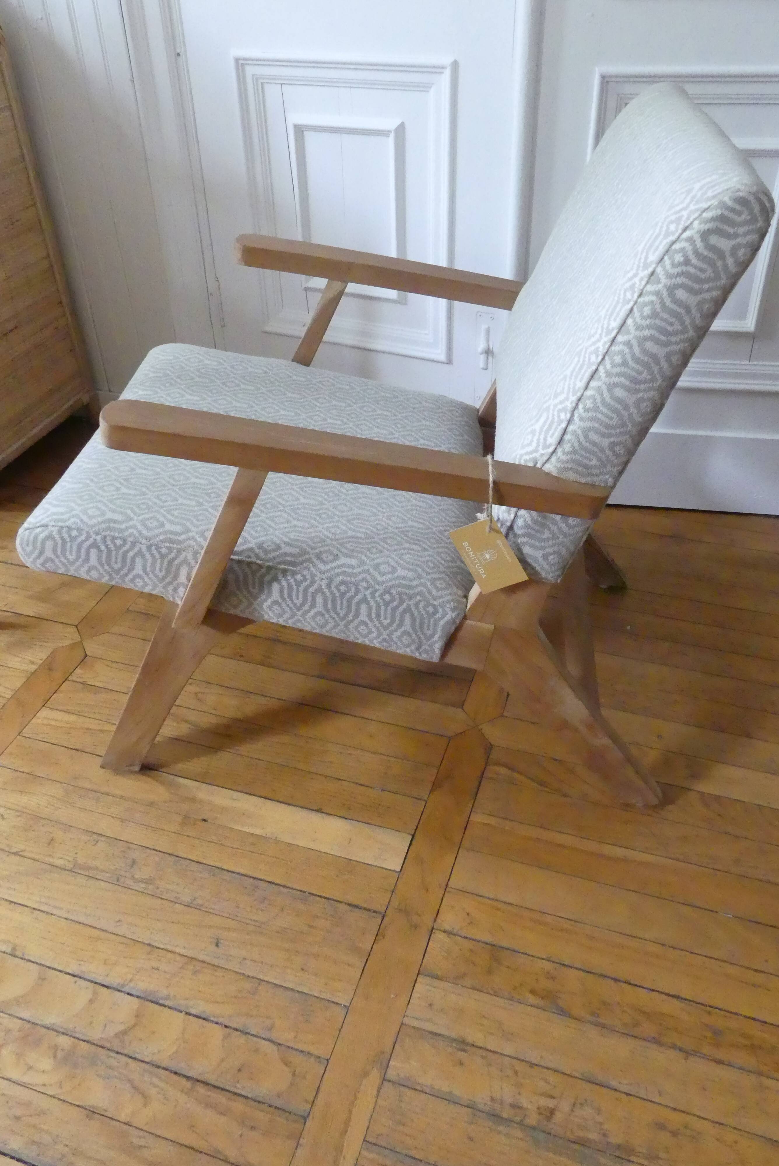Teak armchair and fabric