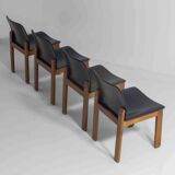 Set of 6 black leather dining chairs by Afra & Tobia Scarpa, 1970's