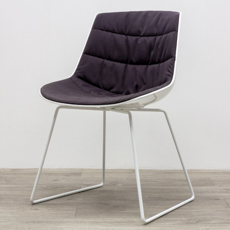 MDF Flow chair lacquered white shell and brown fabric