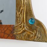 Art Nouveau Mirror in Brass and Glass Inlay, Signed A.H. Villaket, France