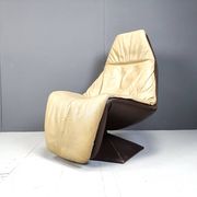 Vintage leather swivel chair with ottoman, 1970s