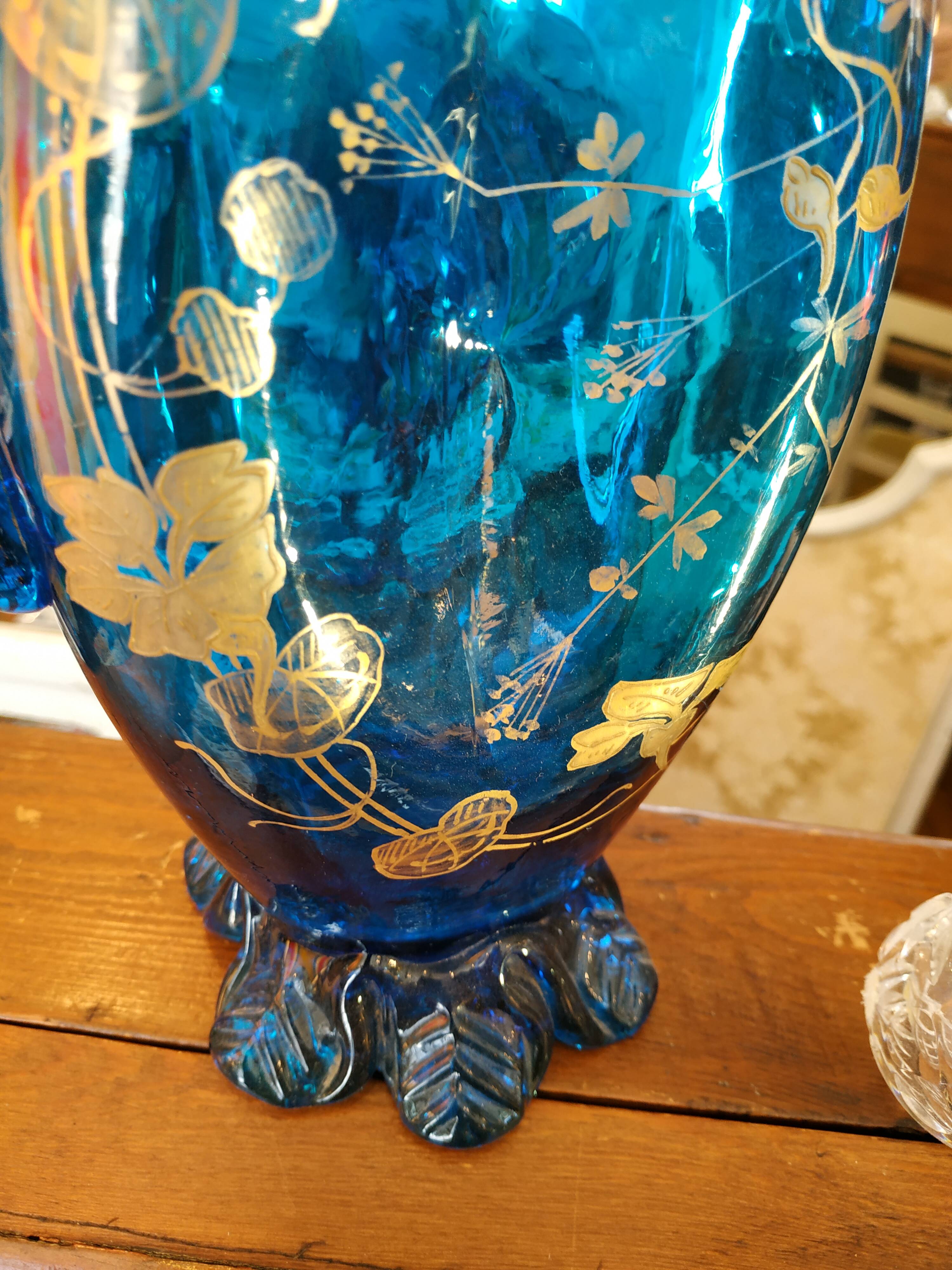 Blue and gold Murano carafe