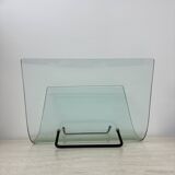 Post modern Fiam Italy curved glass magazine rack , 1980’s