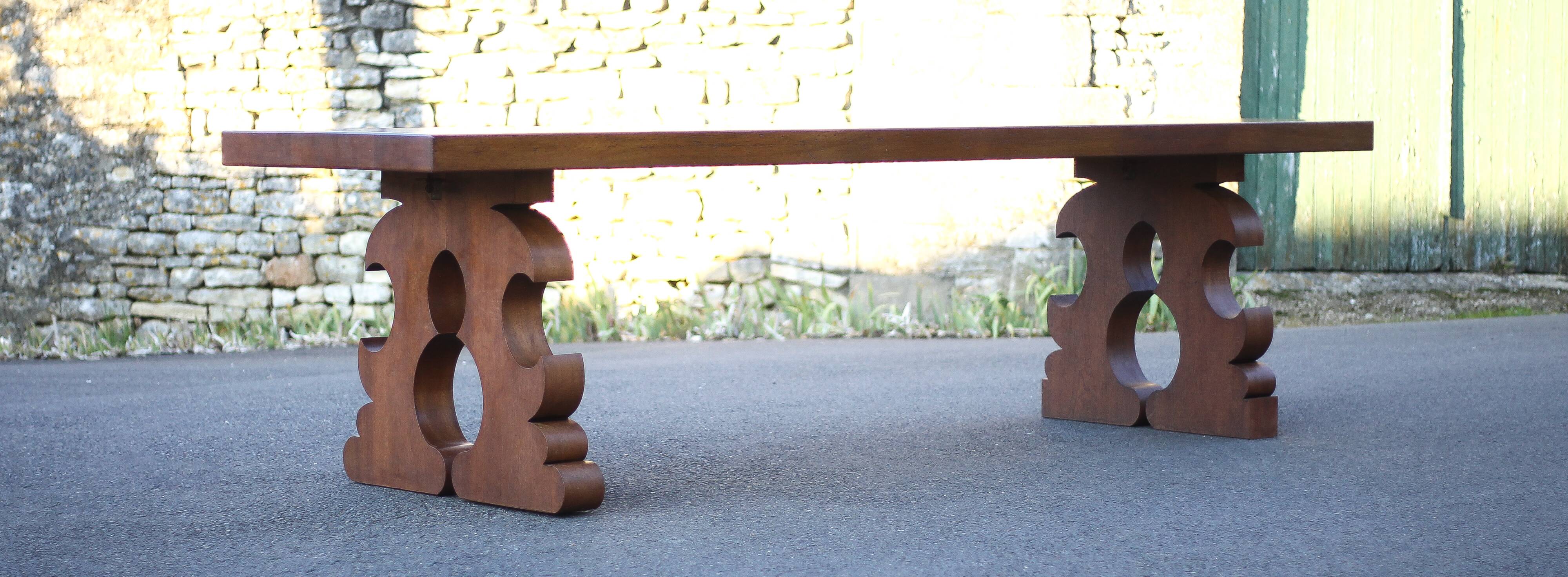 Large wooden table with carved legs, handcrafted table, solid wood table, living room table, table