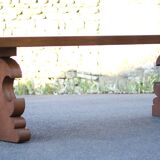 Grande table bois avec pieds sculptés, table artisanale, table bois massif, table de salon, table
