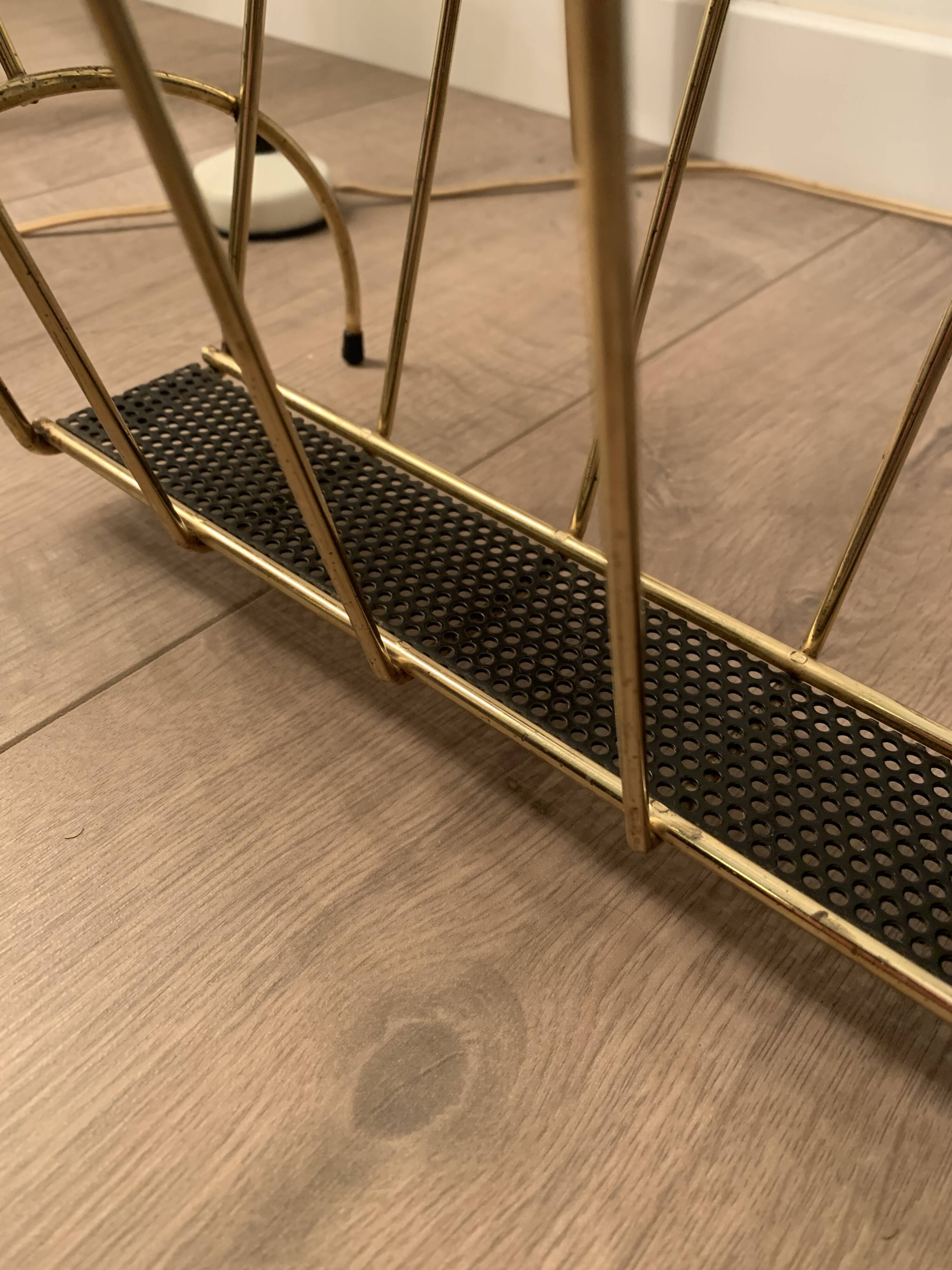 Vintage golden metal magazine rack retro 1960