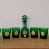 Set of 8 Dubonnet water glasses, vintage Louis d'or piece and bottle