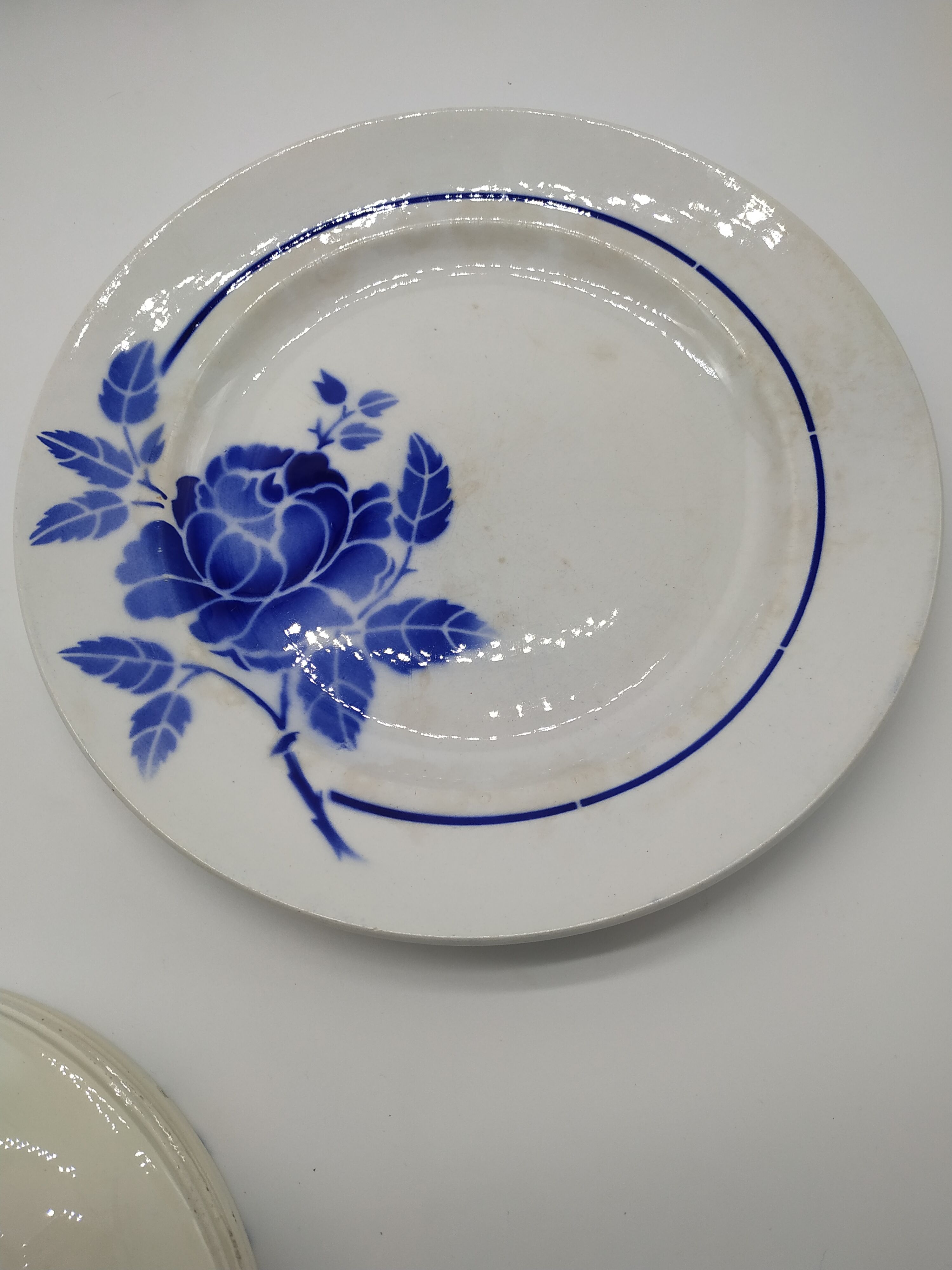 Blue Rose Service 6 flat plates and 1 vintage round plate