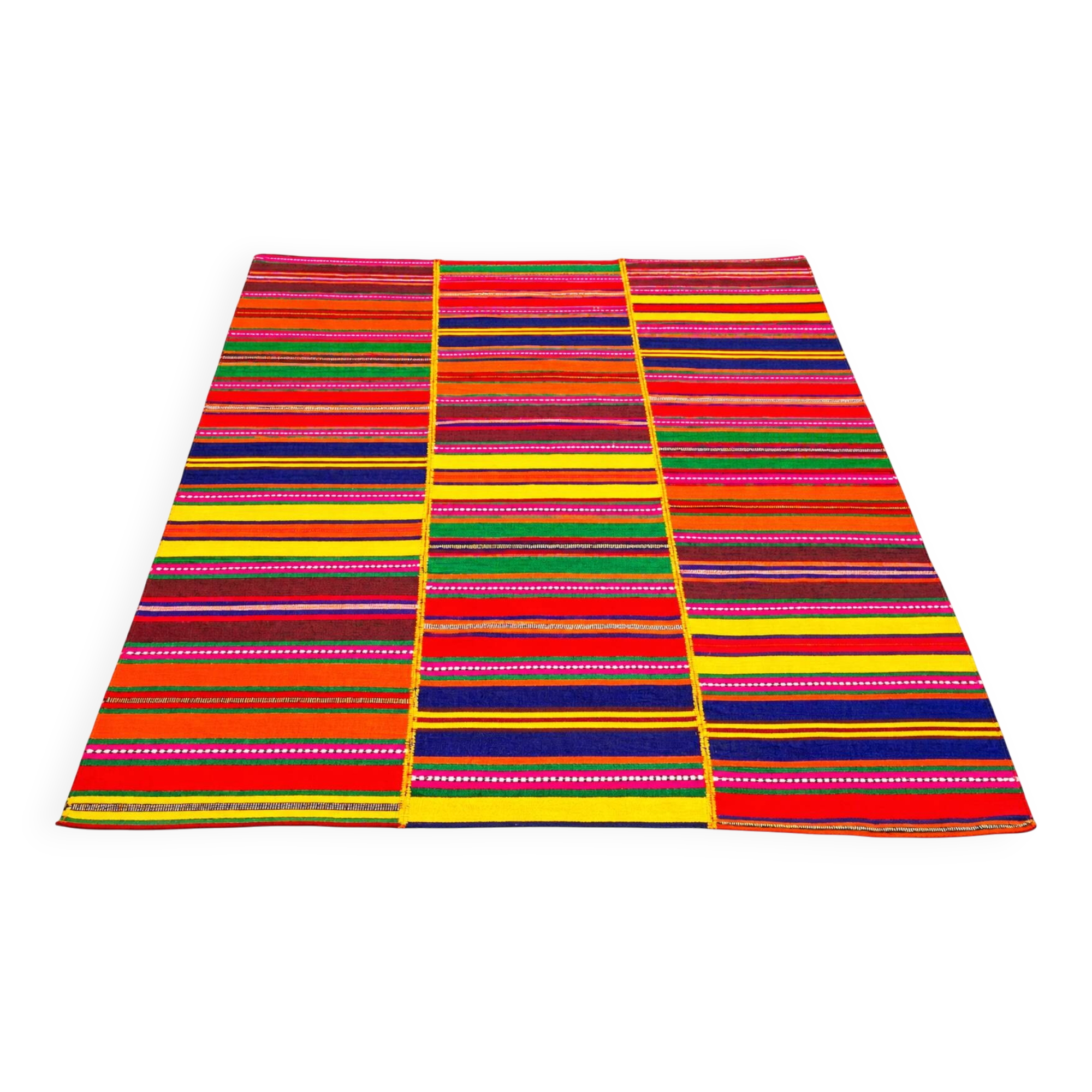 Grand Kilim Rug "Cherga" Vintage in 3 Hand-Stitched Panels - 264 x 184 cm