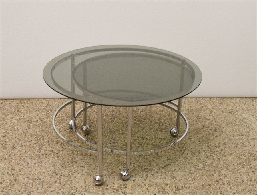 Two-tier swivel coffee table in chromed steel and crystal, 1970s