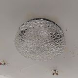 Large round ceiling light in pressed molded glass from the 70s