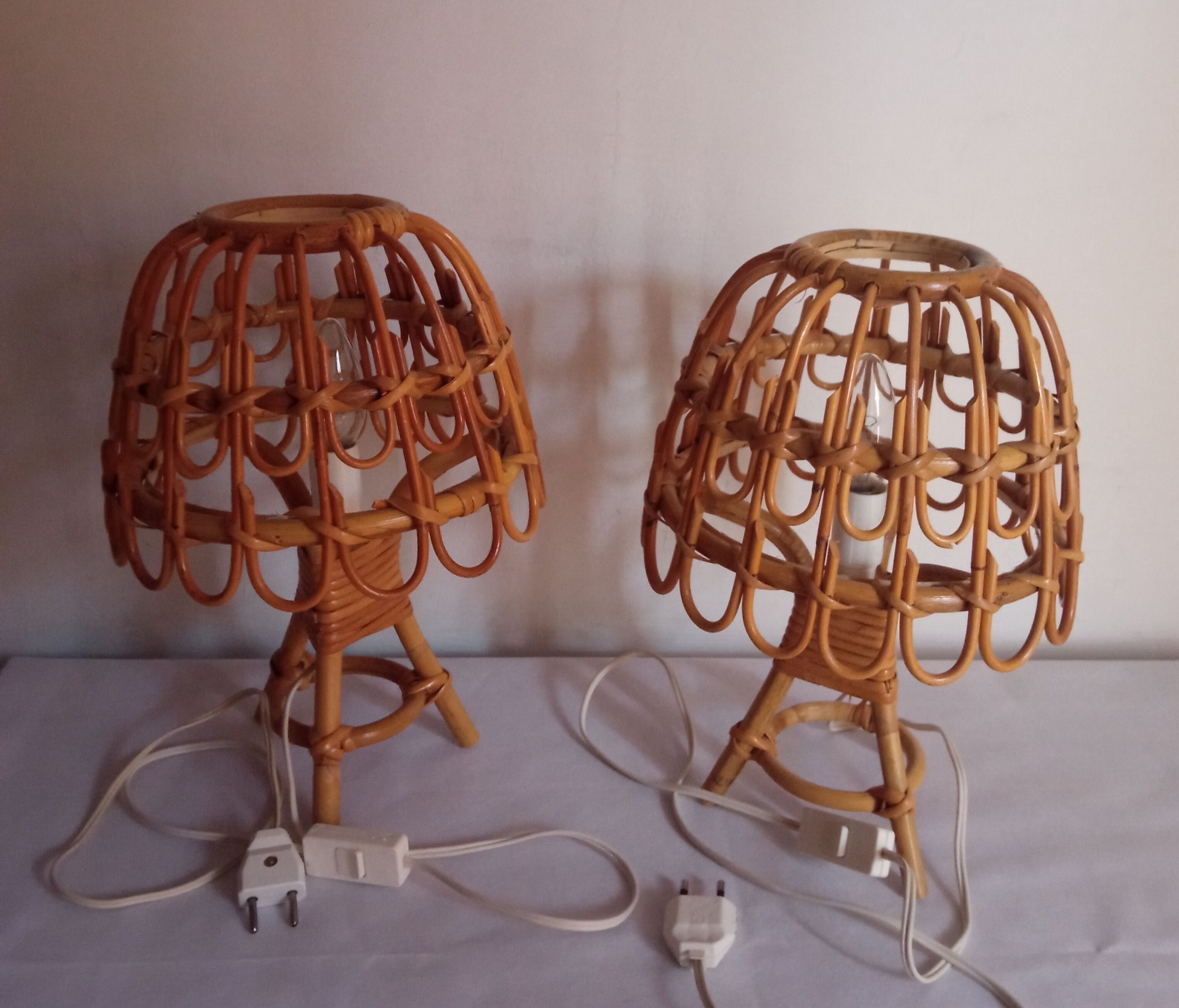 Pair of bamboo bedside lamps 70s