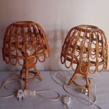 Pair of bamboo bedside lamps 70s