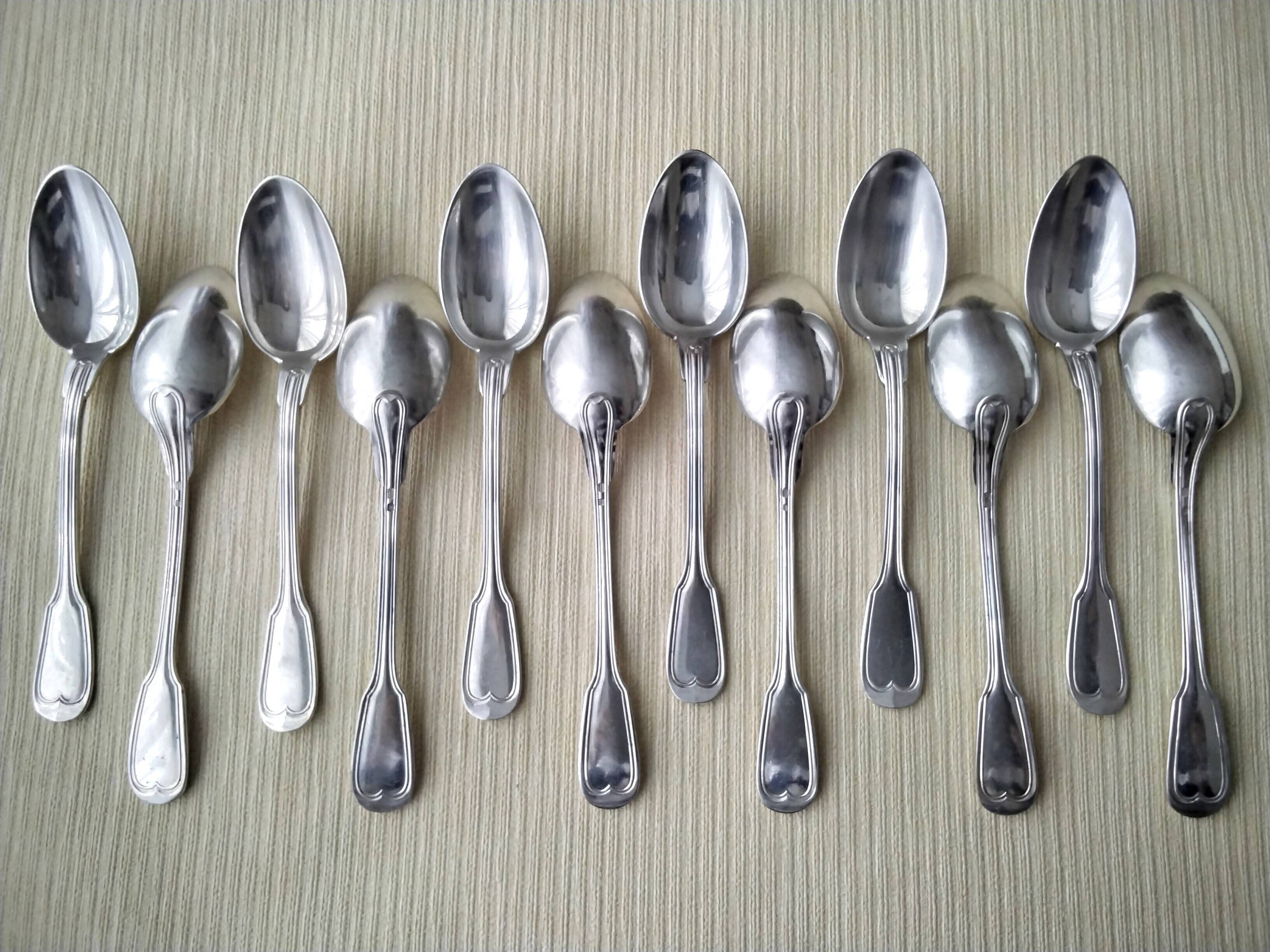 12 Coffee spoons in silver metal Net model