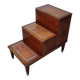 Escalier bibliothèque vintage style anglais, coffre, bois et cuir, 67 cm