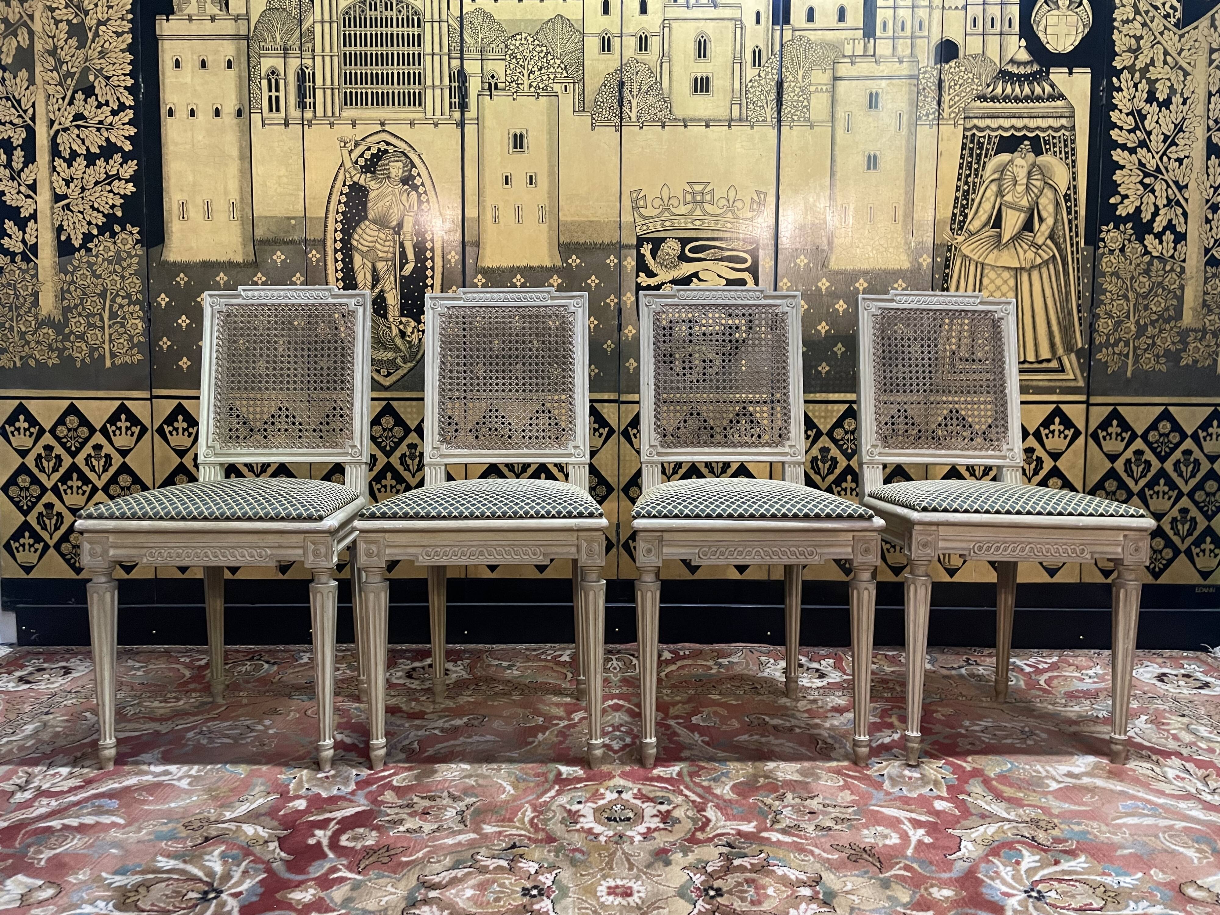Set of 4 Louis XVI style caned chairs Jean Mocque
