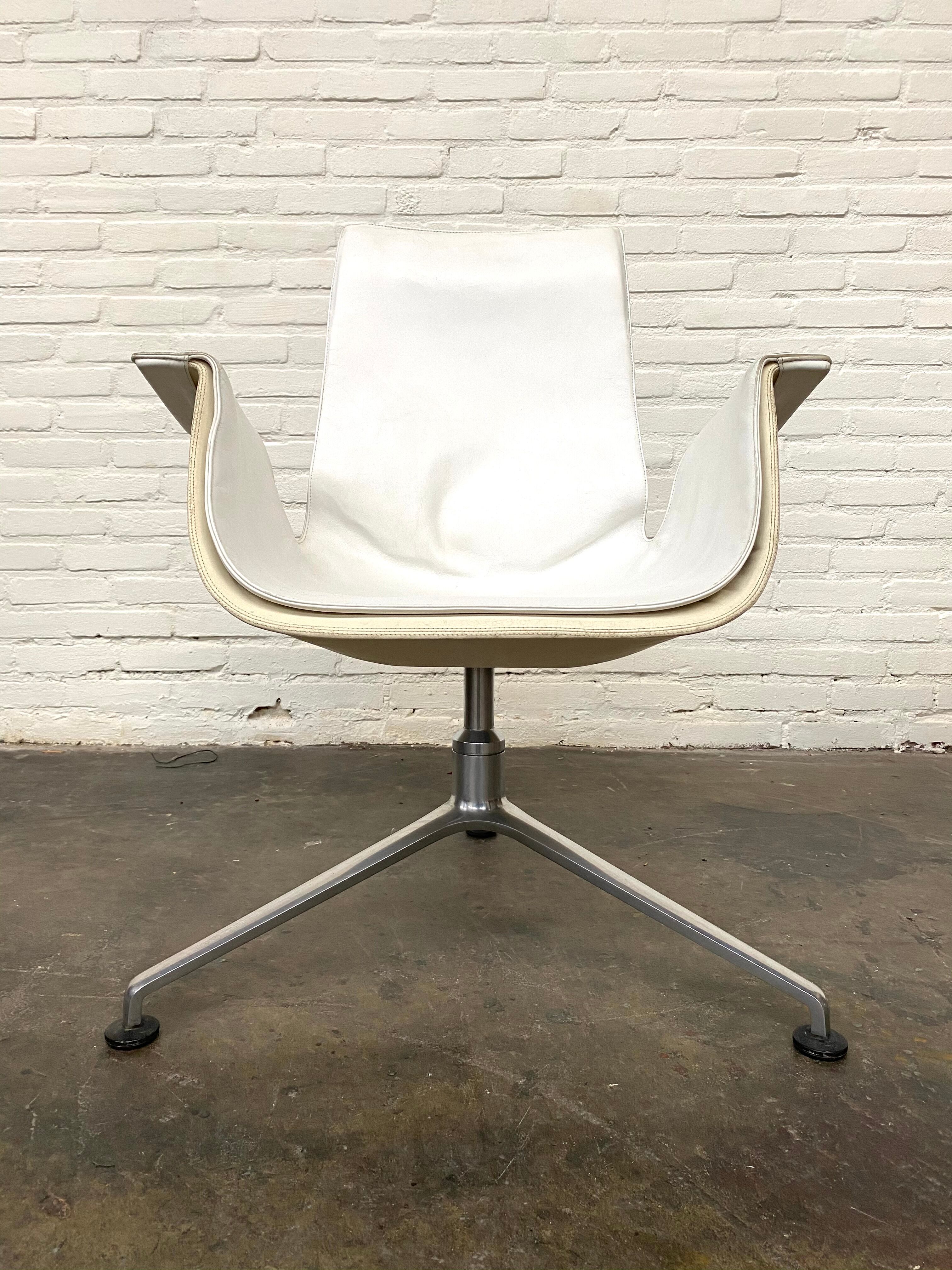 Vintage White Leather "Bucket Chair" by Fabricius and Kastholm for Kill international, set of 2.