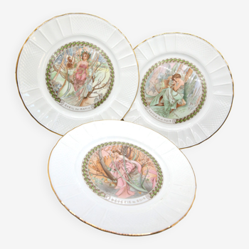 Lot de 3 assiettes aux femmes de Mucha en porcelaine de Limoges