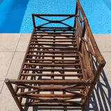 Ensemble salon de jardin une Banquette et un Fauteuil en bois Vintage