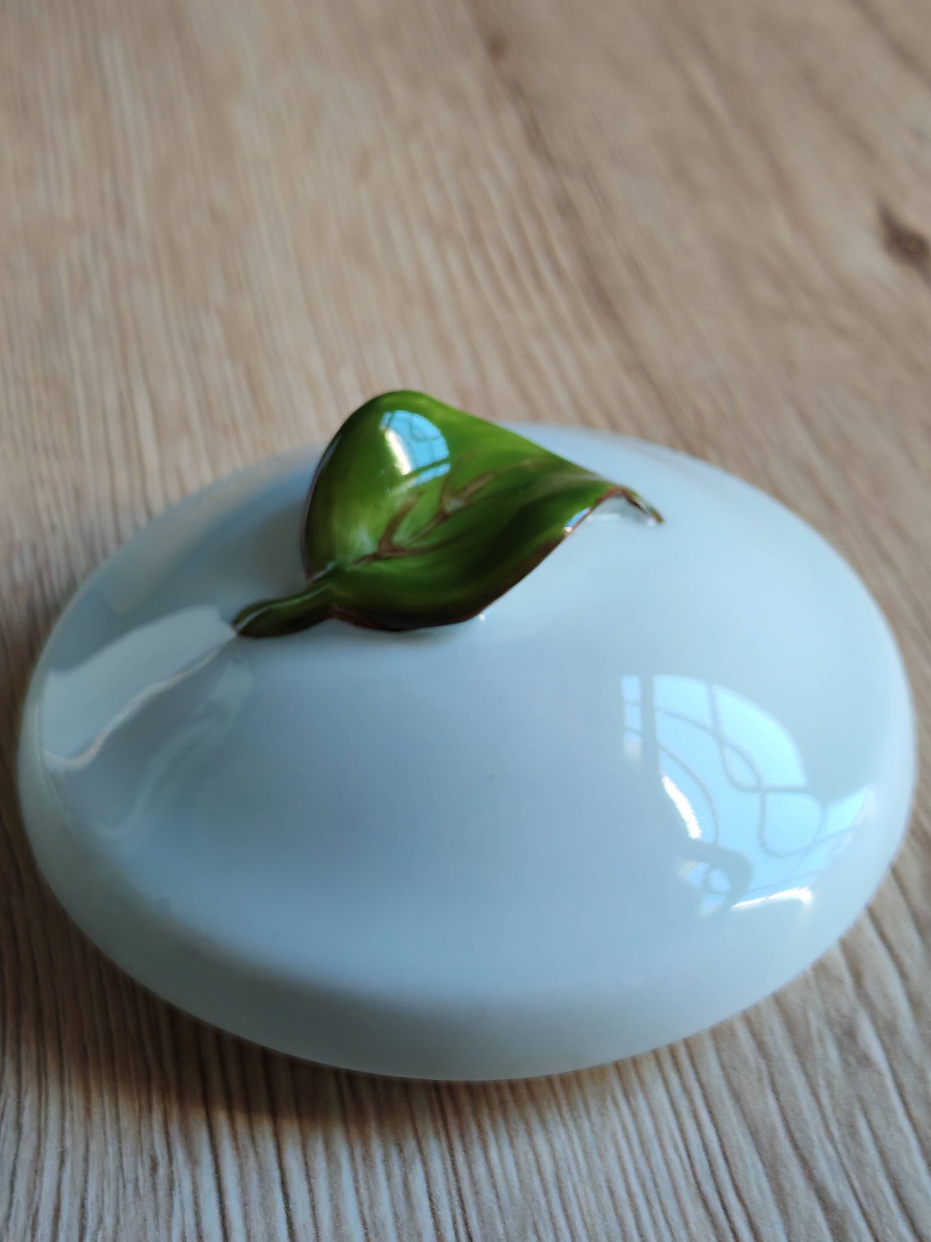 Porcelain jam pot with hand-painted plum design, signed sweet jar.