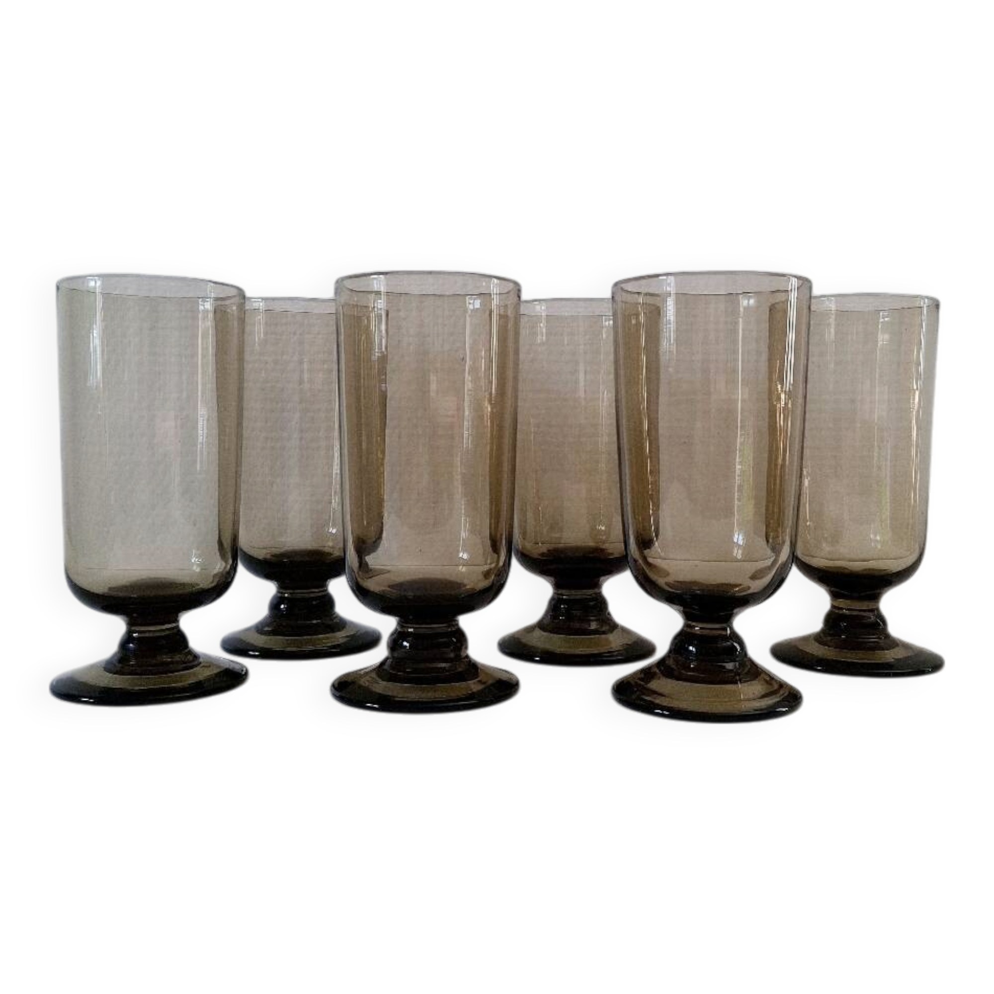 Set of 6 70s smoked glasses