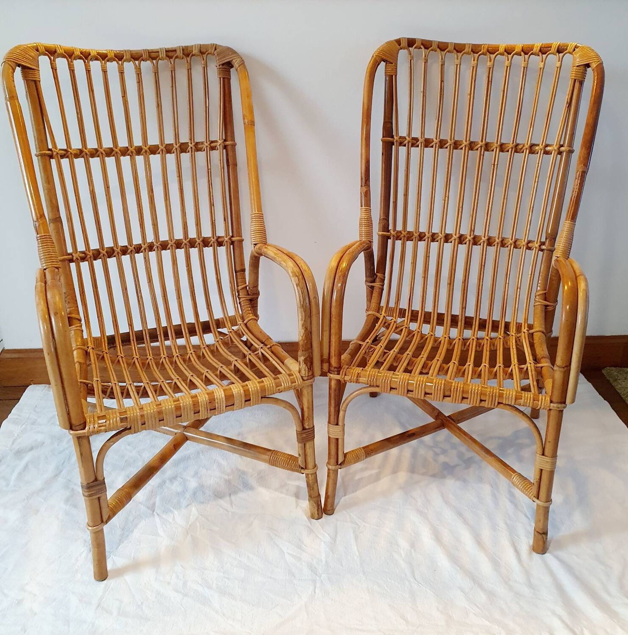 Pair of rattan armchairs