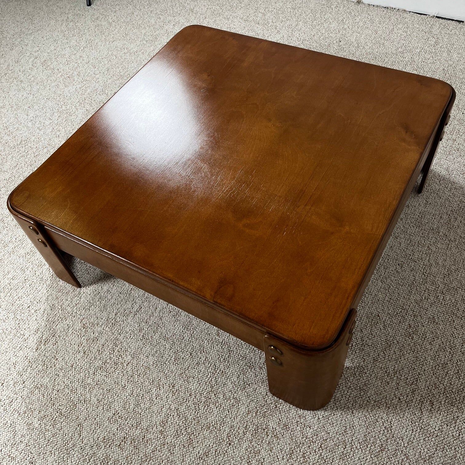 Square modernist coffee table in stained beech veneer, 1970s/80s.