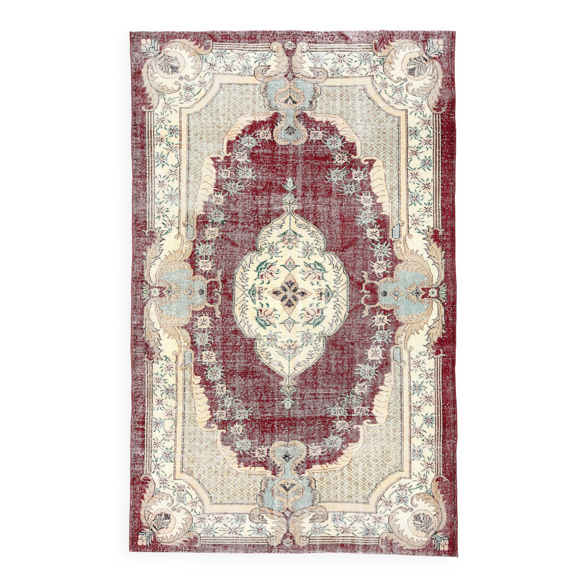 7x10 Persian Burgundy Beige Vintage Rug, 201x323Cm